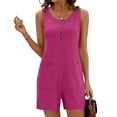 thumbnail image 2 of QATAINLAV Mother's Day Gifts! Rompers for Women 2025 Summer Casual Sleeveless Button Neck Short Jumpsuits Eyelet Embroidery Comfy Overalls with Pockets Hot Pink M, 2 of 9
