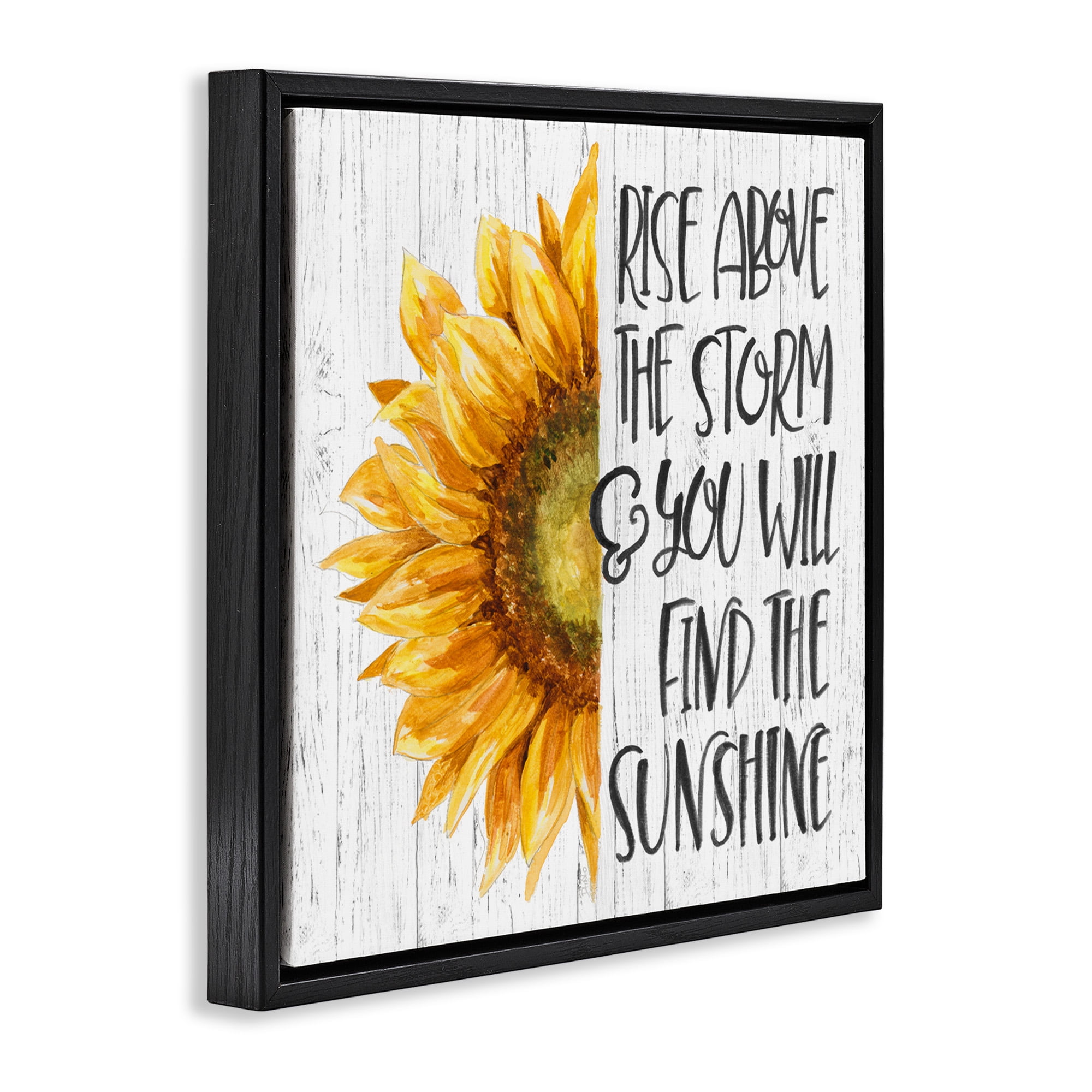 Stupell Industries Find Sunshine Motivational Sunflower Botanical & Floral Painting Black Floater Framed Canvas Art Print Wall Art, 18 x 18