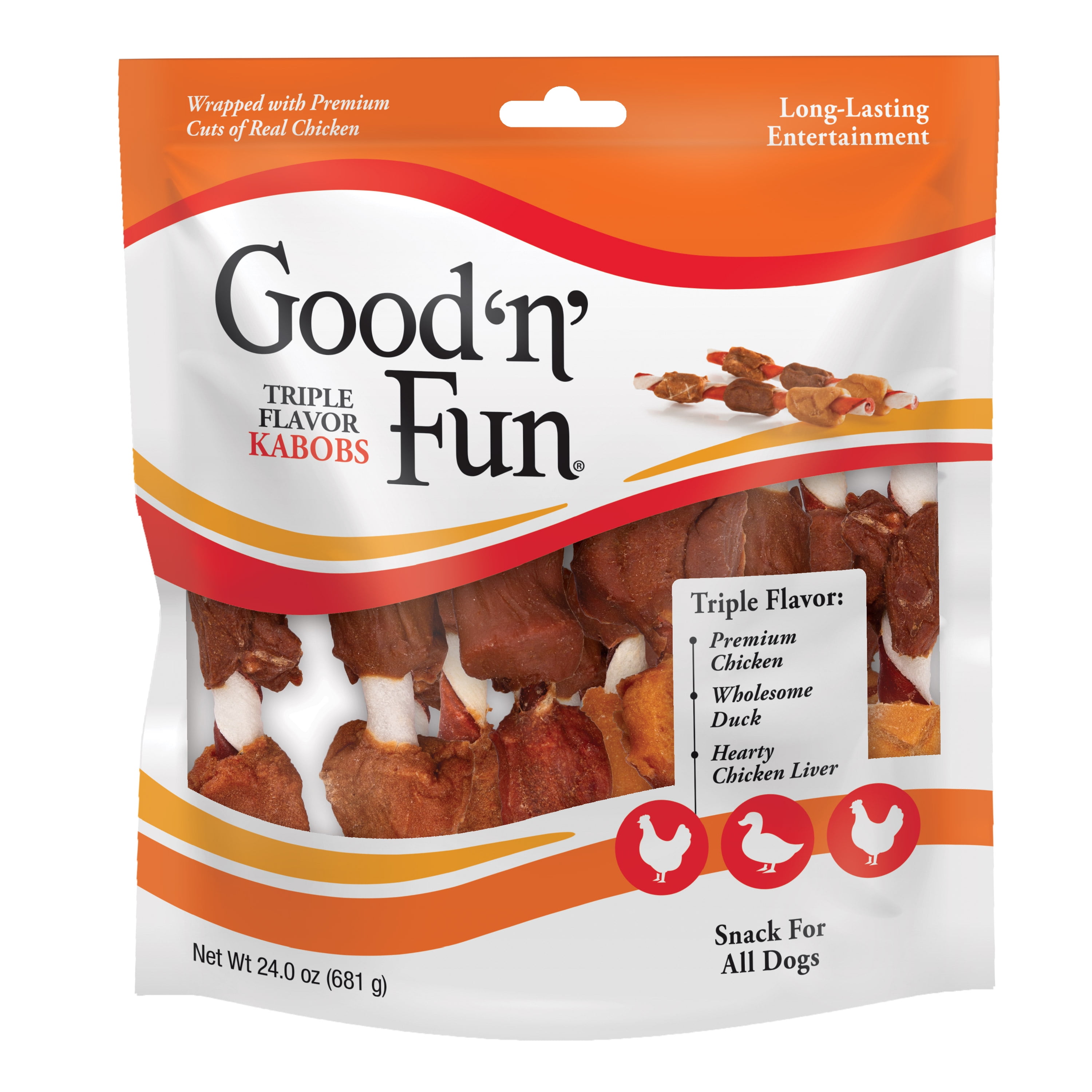(2 pack) Good ’n’ Fun Triple Flavor Kabobs, Rawhide Chews for All Dogs, 24 oz