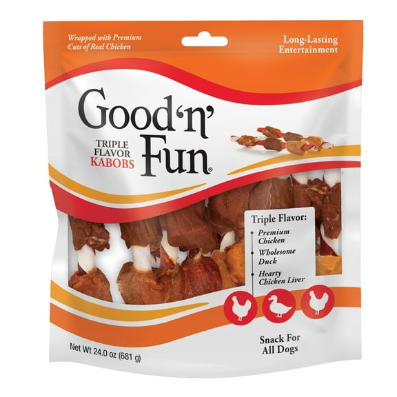 Good ’n’ Fun Triple Flavor Kabobs, Rawhide Chews for All Dogs, 24 oz