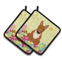 Easter Eggs Bull Terrier Red Pair of Pot Holders