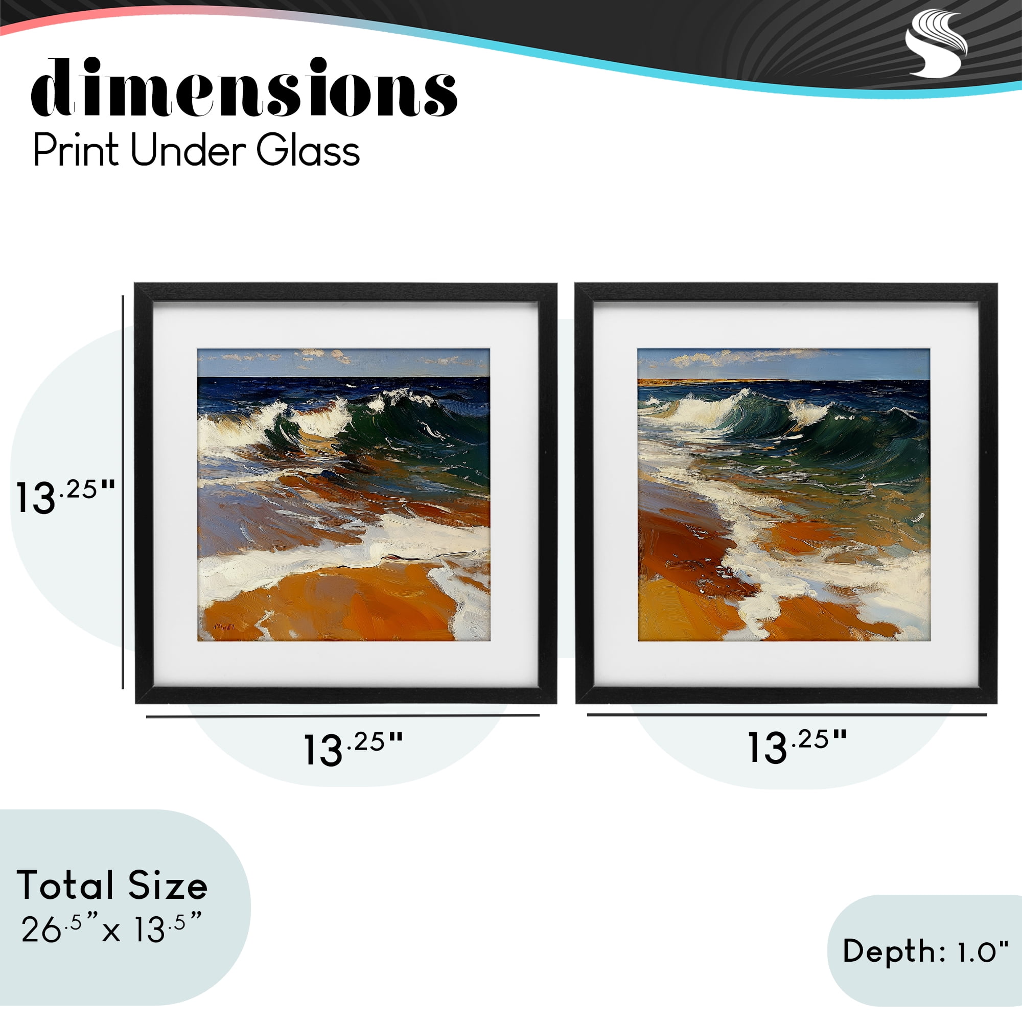 Stupell Industries Glassy Coastal Break 2 Piece Black Framed Print Under Glass Set, design by Walker Noble