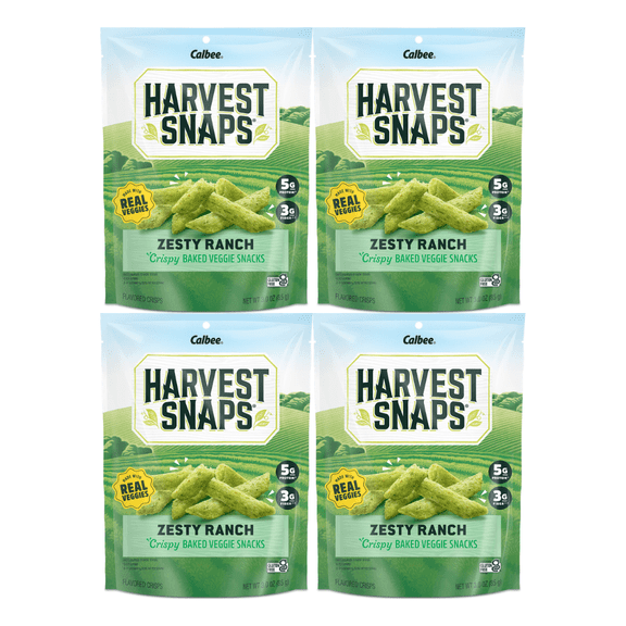 Snack Pack Harvest Snaps Veggie Chips, Zesty Ranch Flavor, Gluten-Free, High Protein, Plant-Based, 4 Pack, Healthy On-the-Go Snacks for Lunches, Work, or Travel, Crunchy and Flavorful Chips