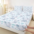 thumbnail image 3 of Homewish Cute Aniaml Elephant Full Size Sheets,Cartoon Loves Pattern Bed Sheets,White Blue Sheet Sets For Kids,Breathable Home Decor,4 Pieces, 3 of 7