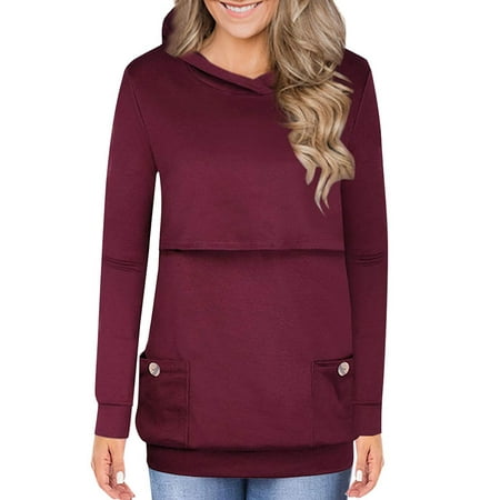 Sleeve Maternity Hoodie - Starvnc Women Long Sleeve Pockets Maternity Nursing Solid Color Hoodie Tops