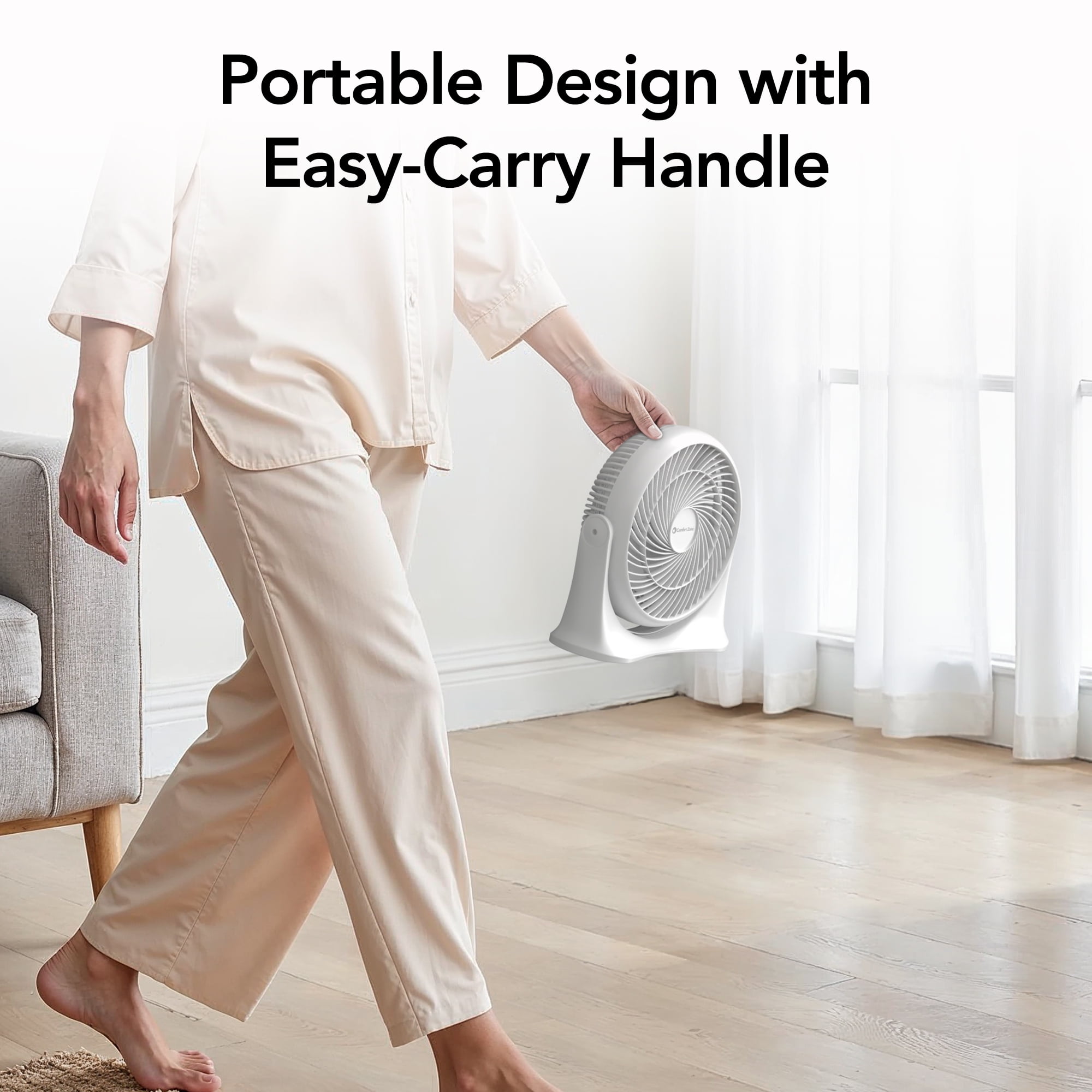Comfort Zone 11 in. Desktop Table Fan with 3 Speeds, Adjustable Tilt, White
