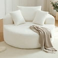 thumbnail image 2 of Aukfa Oversized Round Chaise Longue Chair Indoor, 56-inch Upholstered Corduroy Deep Seat Circle Cloud Sofa Chair, White, 2 of 8