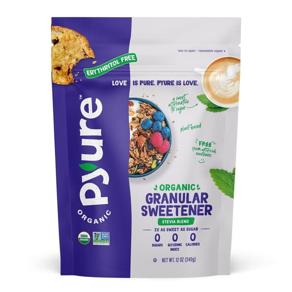 Pyure Organic Stevia Blend | Granulated Sugar Substitute with Zero Calories & Carbs | Keto, Diabetic & Vegan Friendly | Sugary Taste Alternative | USDA Organic, Non-GMO | Good For Baking | 12oz