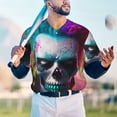 thumbnail image 5 of Zufioo Modern Abstract Colorful Skull A Print Men's Baseball Short Sleeve, Moisture Wicking Button-Down Hip Hop Tee-Small, 5 of 7