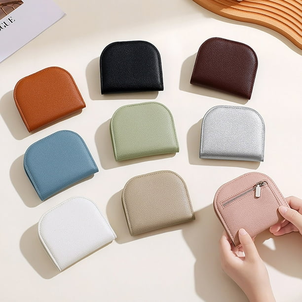 Monedero Semicircular Mini para Mujer, Color Liso | Tarjetero de Alta Gama con Múltiples Ranuras | Cartera de Piel