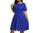 thumbnail image 4 of DYMADE Short Sleeve Midi A-Line Crewneck Cutwork Pullover Women Plus Size Dress, 4 of 8