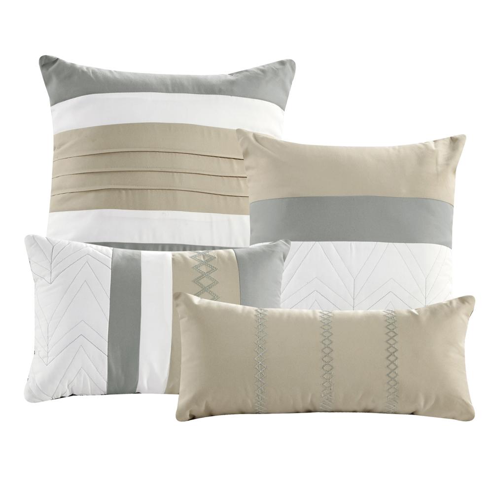 Striped Quilted Comforter Set in Sage Green and Beige – Neutral Modern Bedding, King