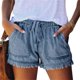 thumbnail image 1 of Qarigey Pantalones cortos de mezclilla elásticos para mujer, pantalones cortos de mezclilla para adolescentes, vacaciones en la playa, Prendas para la parte inferior del cuerpo Azul L, 1 of 5