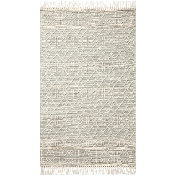 Loloi Noelle Ivory / Blue Geometric Area Rug 18" x 18" Sample