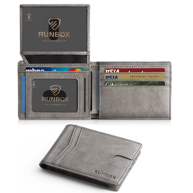 Cartera RUNBOX RFID de piel para hombre y mujer con 2 ventanas de identificación