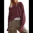 thumbnail image 1 of Sudadera Corta para Mujer, Cuello Redondo, Larga, Talla Grande, Otoño-Invierno 2025, Estilo Jersey Holgado. Vino Tinto M, 1 of 8