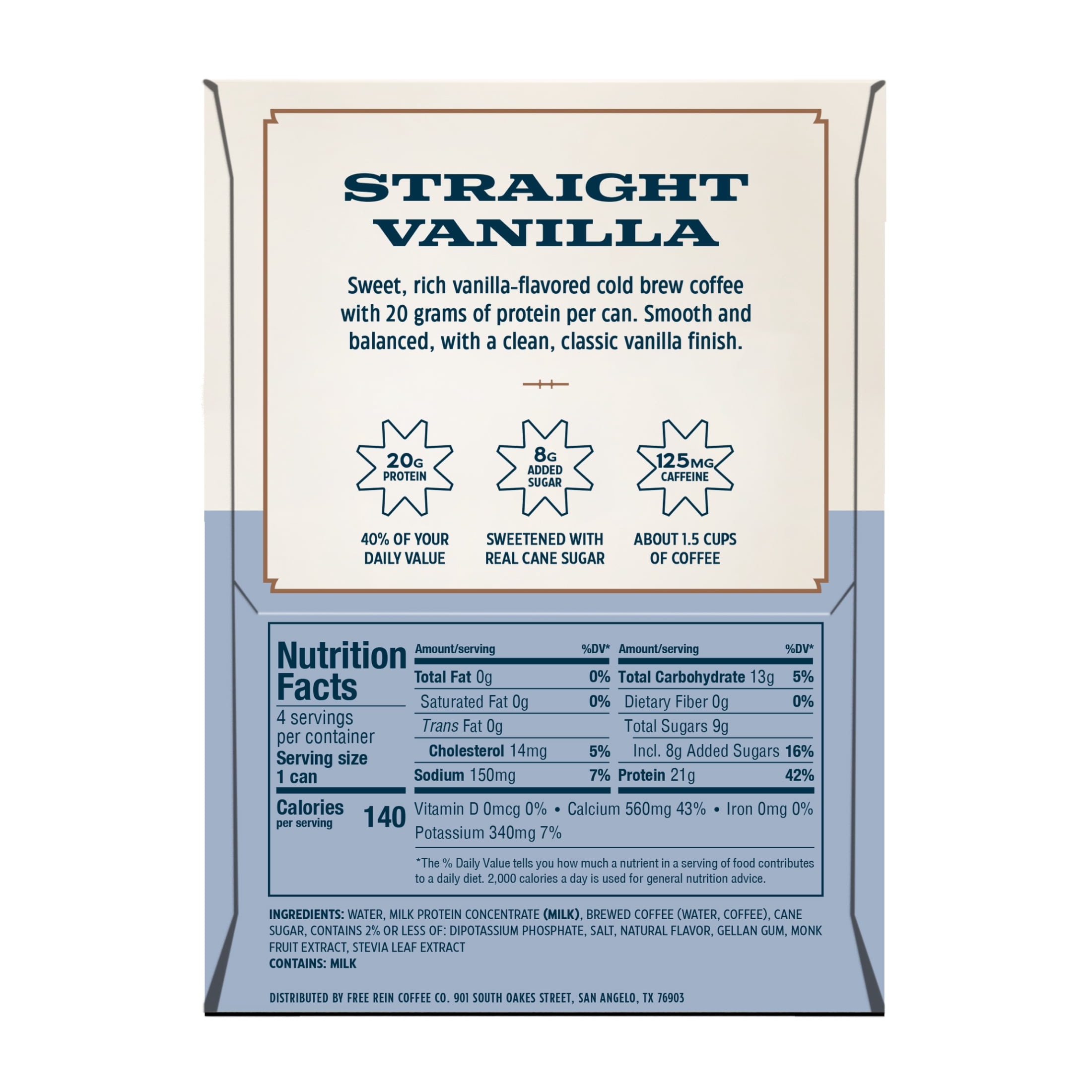 Free Rein Straight Vanilla Cold Brew Coffee with Protein-4 Pack