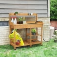 thumbnail image 2 of HLL Potting Bench Outdoor Garden Work Bench Station Planting Solid Wood Construction for Horticulture w/Sink Drawer Rack Shelves Natural Wood, 2 of 18