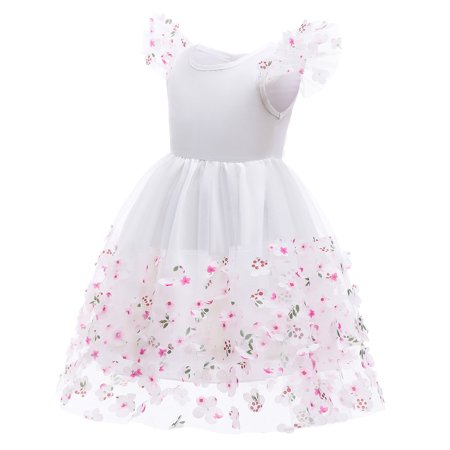 

PEASKJP Maxi Dress Toddler Girls Dress Sleeveless Floral Printed Bowknot Chiffon Pageant Dress White 3-4 Years