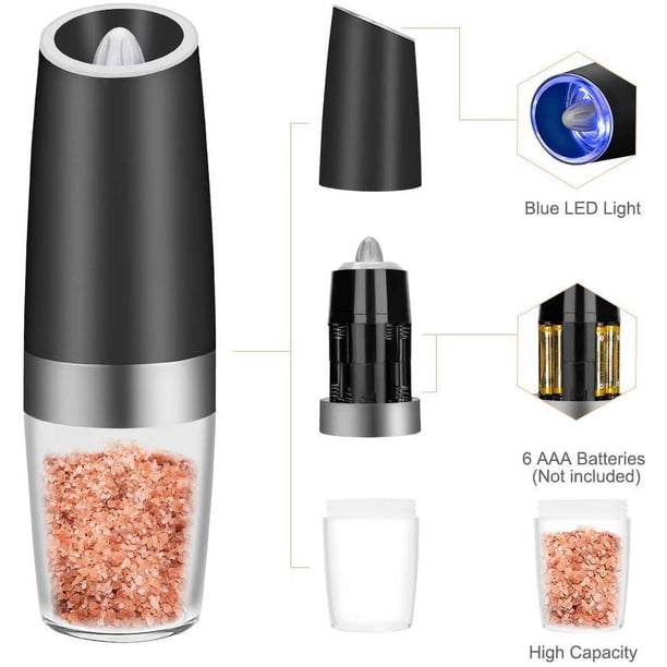 Moulin à Poivre Et Sel Électrique Rechargeable – Lot De 2, Lumière LED, Réglable, USB-C, Céramique