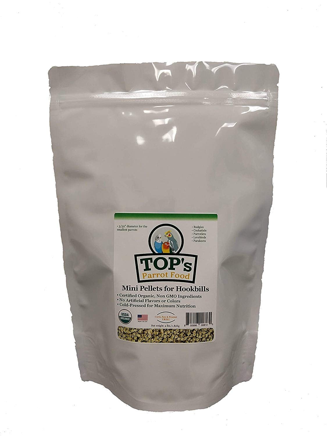TOP's Parrot Food USDA Certified Organic Mini Pellets Bird Food