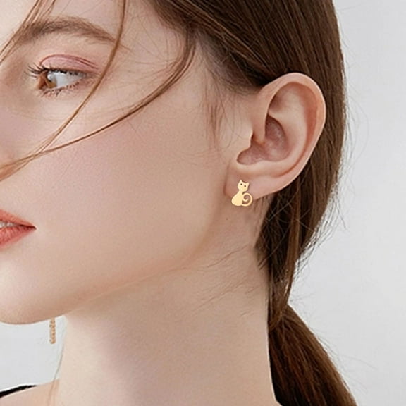 Stud Earrings Cute Cat Earrings Personality Small Fresh Earrings Stainless Steel Animal Earrings