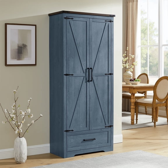 IFMUST 72" Farmhouse Kitchen Pantry Storage Cabinet with Barn Doors & Adjustable Shelves
