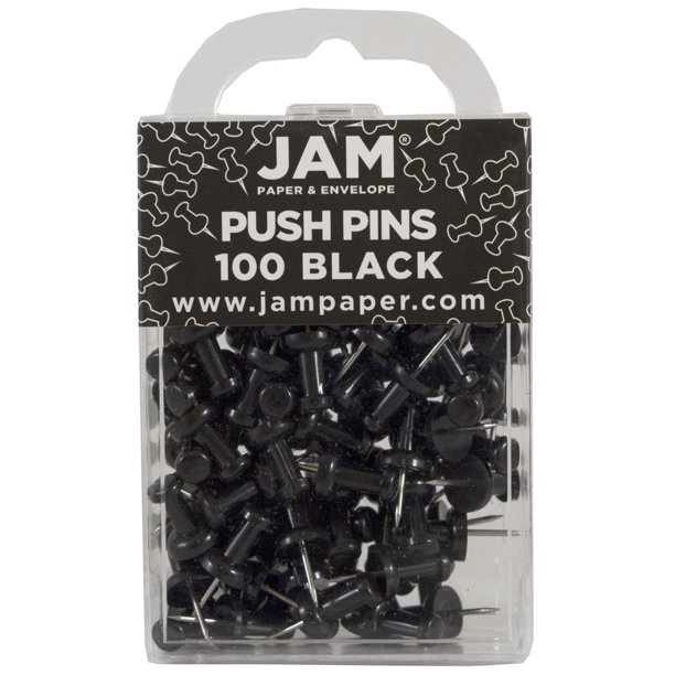 JAM Push Pins, Black Pushpins, 100/Pack