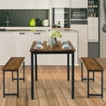 thumbnail image 3 of Gymax Modern 3 PCS Dining Table Bench Set w/ Metal Frame & Wooden Tabletop Brown, 3 of 10
