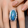 thumbnail image 2 of Blue Rainbow Calsilica 925 Sterling Silver Ring, 25X13 mm Oval Gemstone Ring, Blue Ring, Christmas Gift, Unique Jewelry Ring, Adjustable Ring V12898R2, 2 of 9