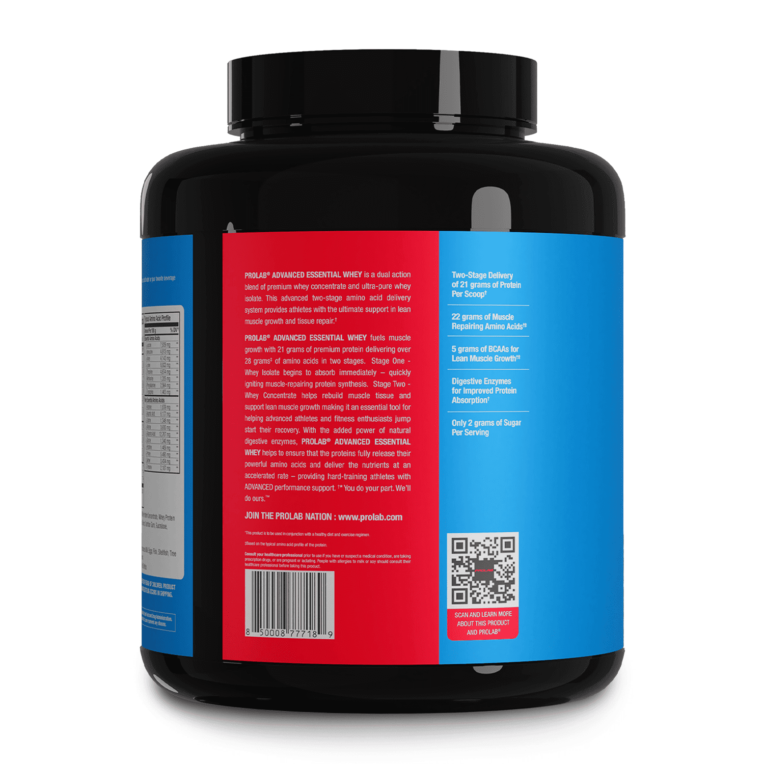 Prolab Nutrition Advanced Essential Whey Protein Powder – Vanilla Donut, 5lb Tub, 21g Protein, 5g BCAAs, 1g Sugar