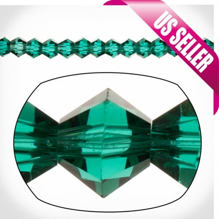 Strings Of Crystals Emerald Bicone Crystal Beads 3mm, 16-Facet Surface Cutted Crystals Sold per pkg of 135cnt per strings ()
