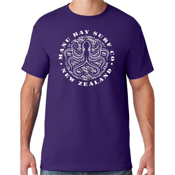 Mens Manu Bay Surf Company WHITE OCTOPUS T-shirt, 2XL Deep Purple