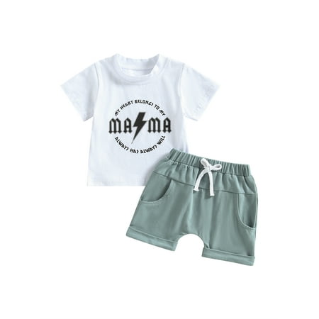 

Lieserram Kids Toddler Boys Girls Clothes Set 0 6 12 18 24 Months 2 3 Years Short Sleeve Round Neck Letters Print T shirt Tops Solid Color Short Drawstring Shorts Trousers Casual Outfits