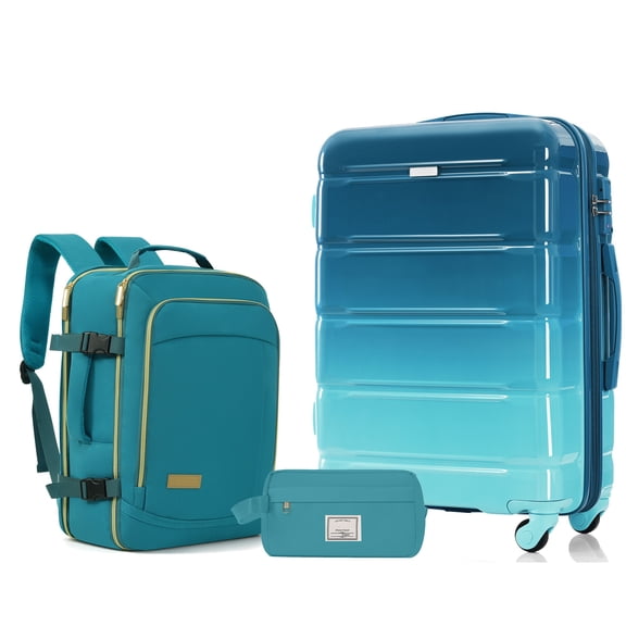 Euroco 3 Piece Luggage Sets, 24 Inch Checked Suitcase with TSA Lock & Spinner Wheels, ABS PC Hardshell Suitcase Set with Travel Bag for Men Women,Blue