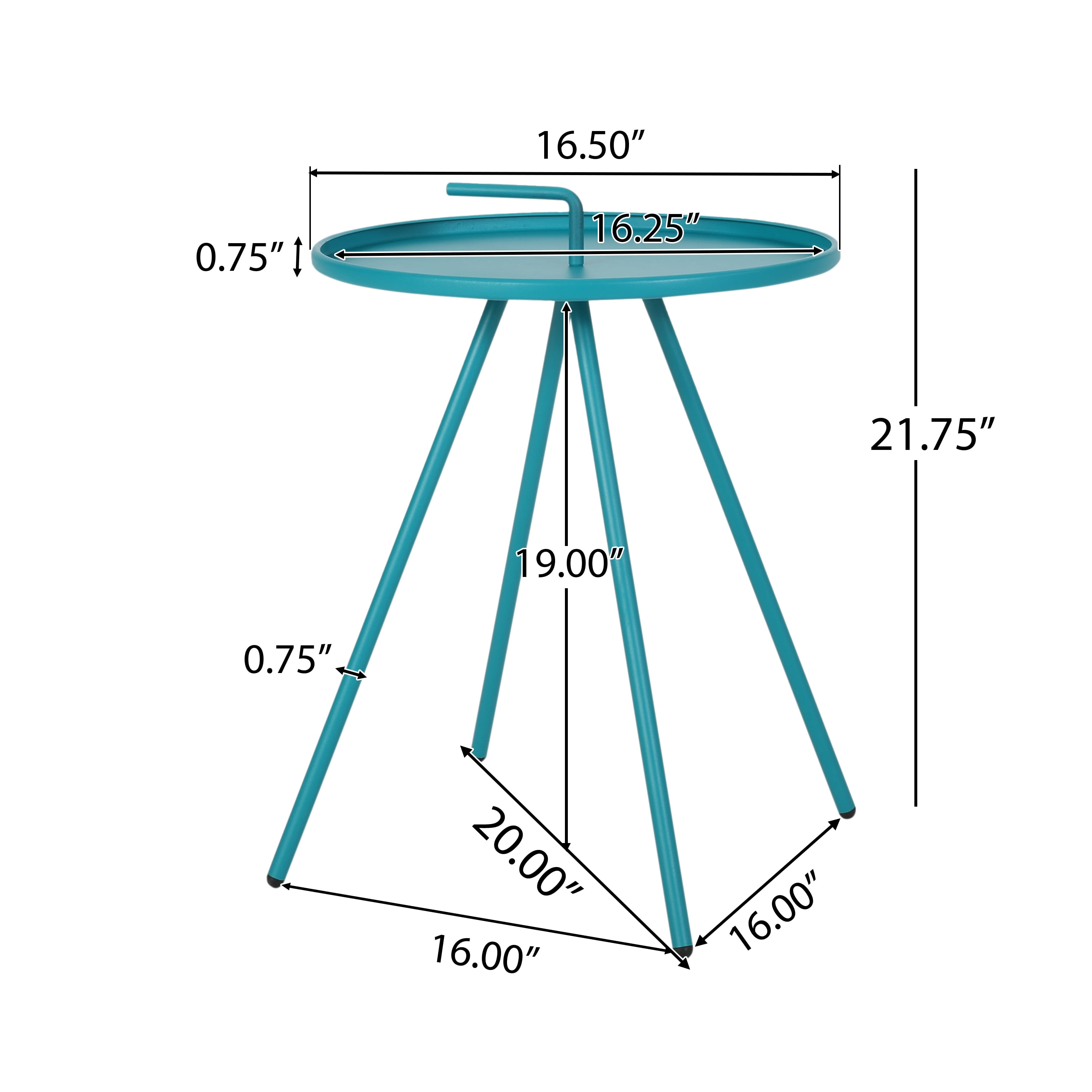Armani Outdoor Modern 16.5" Side Table with Steel Legs, Teal