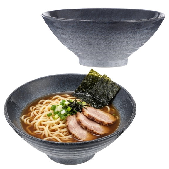 2 Pcs Japanese Style Ramen Bowls, 35.5 Fl Oz Large Capacity Embossing Texture Soup Bowl, Dishwasher & Microwave Safe Dark Blue & Gray Ceramic Noodles Dinnerware for Udon, Pho, Cereal, Porcelain Soup