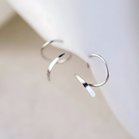 DESIGNICE Spiral Half Hoop Earrings, Simple Twist Threader Design for Double Piercing Look, 1Pairs Small Elegant Earrings Ideal for Women Seeking Subtle Style (Silver)