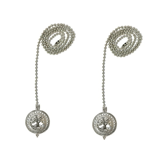 Royal Designs 24 Inch Adjustable Ceiling Fan Pull Chain Extension with Tree of Life Ornament, Chrome, Set of 2