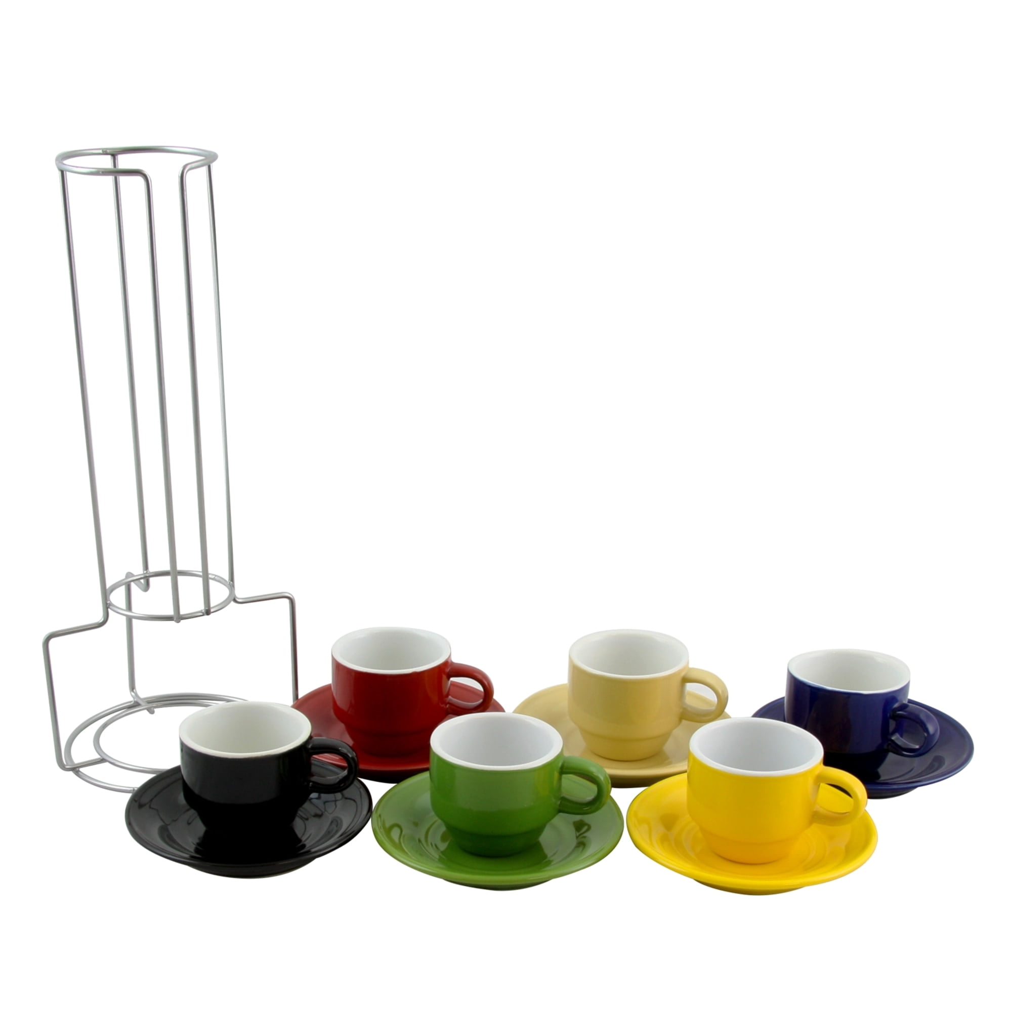Gibson Home Sensations 13 Piece Stoneware Espresso Set with Wire Rack in Assorted Colors