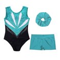 thumbnail image 3 of TiaoBug Kids Girls Gymnastics Leotards Sleeveless Bodysuit Tumbling Shorts Hair Tie Dance Unitards Blue Green 8, 3 of 5