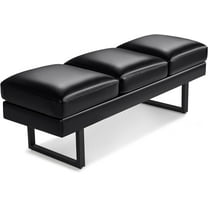 Waiting Room Chairs Faux Leather Office Guest Chair, 59.6 Inches Conference Room Chairs 3 Seats Upholstered Reception Bench, Lobby Furniture for Salon and Shop, Black