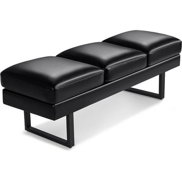 Waiting Room Chairs Faux Leather Office Guest Chair, 59.6 Inches Conference Room Chairs 3 Seats Upholstered Reception Bench, Lobby Furniture for Salon and Shop, Black