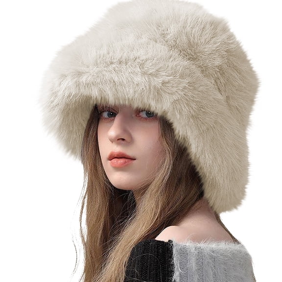 Wipya Faux Fur Ear Flap Hat For Women Warm Winter Beanie With Luxurious Soft Plush For Cold Weather Fashion And Everyday Style SizeBeige