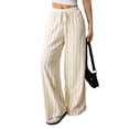 thumbnail image 3 of Women's Striped High Waist Drawstring Wide Leg Loose Casual Trousers with Pockets Color XS, 3 of 9