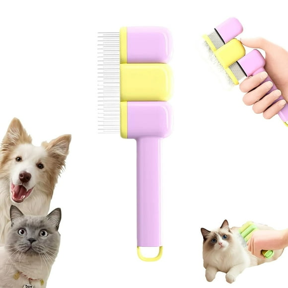 Pet Grooming Brush, Self-Cleaning Cat Brush for Shedding with Dual-Length Stainless Steel Bristles, Dog Flea Comb,Deshedding Tool for Short/Long Hair