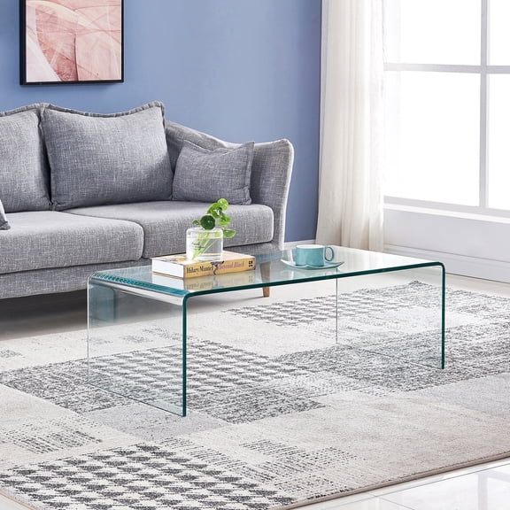 S&M Storage Rectangle Tempered Glass Coffee Table, Clear