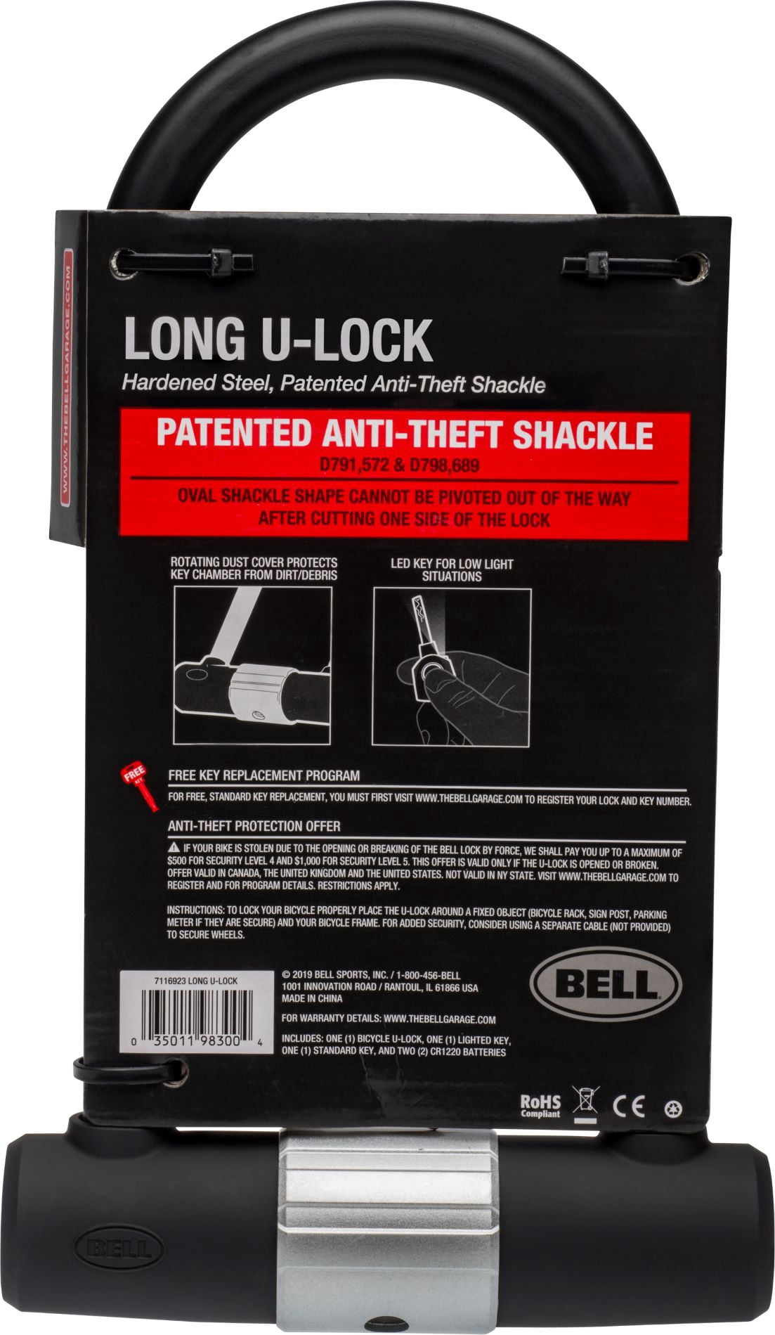 BELL Bügelschloss – U-Lock Fahrradsicherheitsschloss Mit Schlüssel, Neu