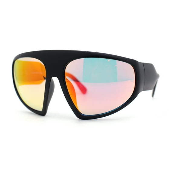 XXL Oversize Exaggerated 90s Wrap Sport Plastic Sunglasses Matte Black - Orange Mirror
