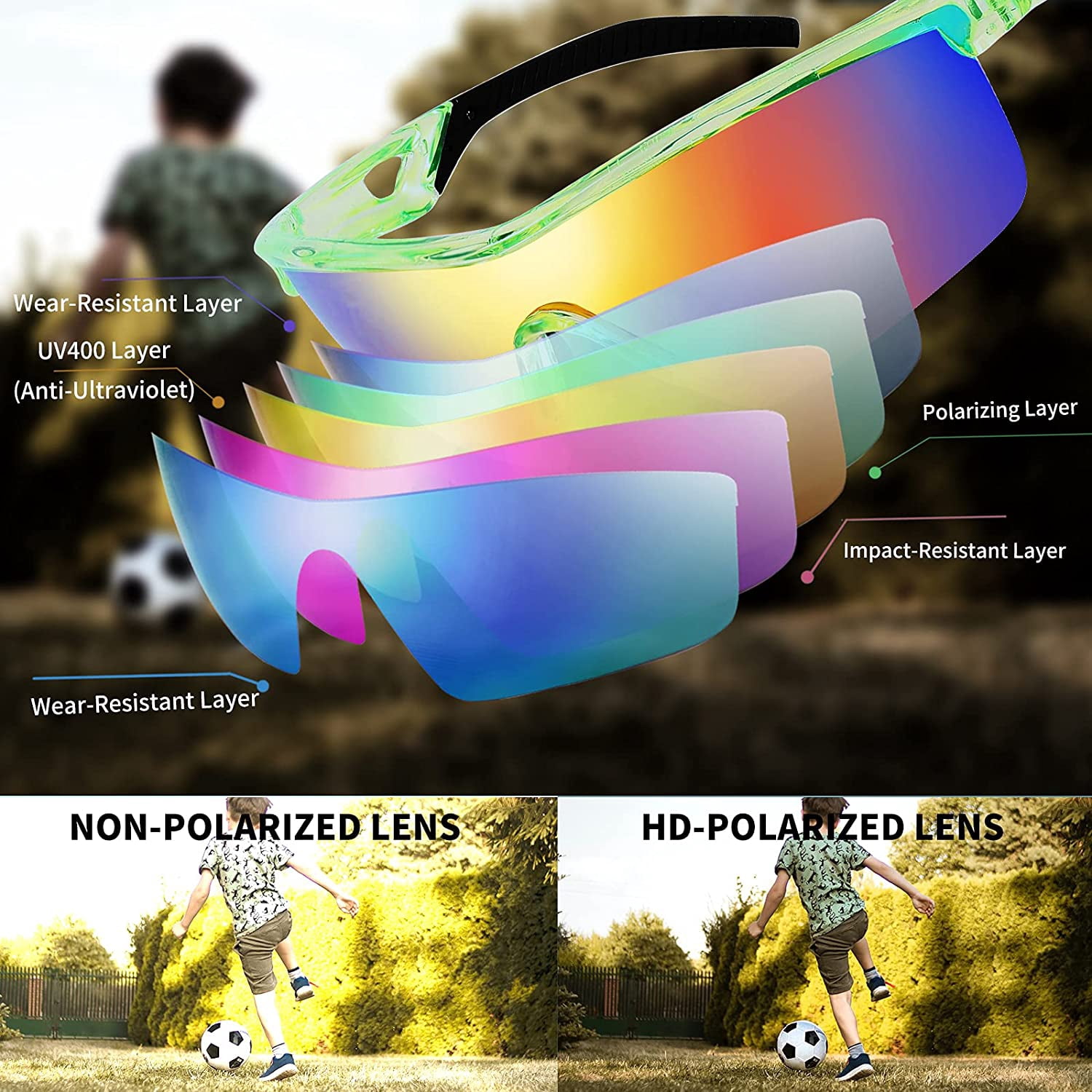 FEISEDY Kids Teens Sports Polarized Sunglasses TR90 Frame Boys Girls Cycling B2454